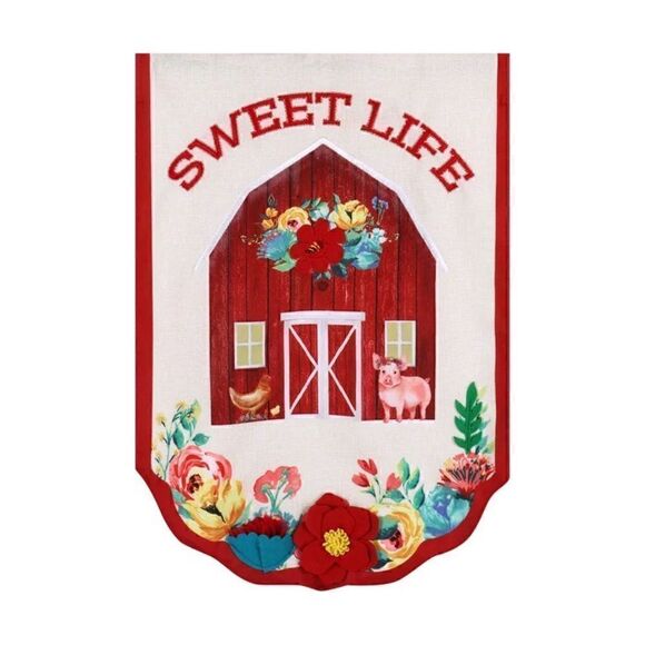 🦋 New Pioneer Woman Sweet Life Delaney Polyester Barn Flag and Teal Flagpole - Picture 7 of 11